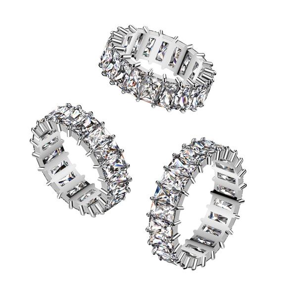 Baguette CZ Eternity Stainless Steel Ring 6.6 width size 7 - Picture 1 of 2
